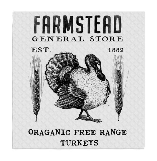 Set of 2 -  Vintage Farm Turkey Thankgiving SWEDISH DISH CLOTH