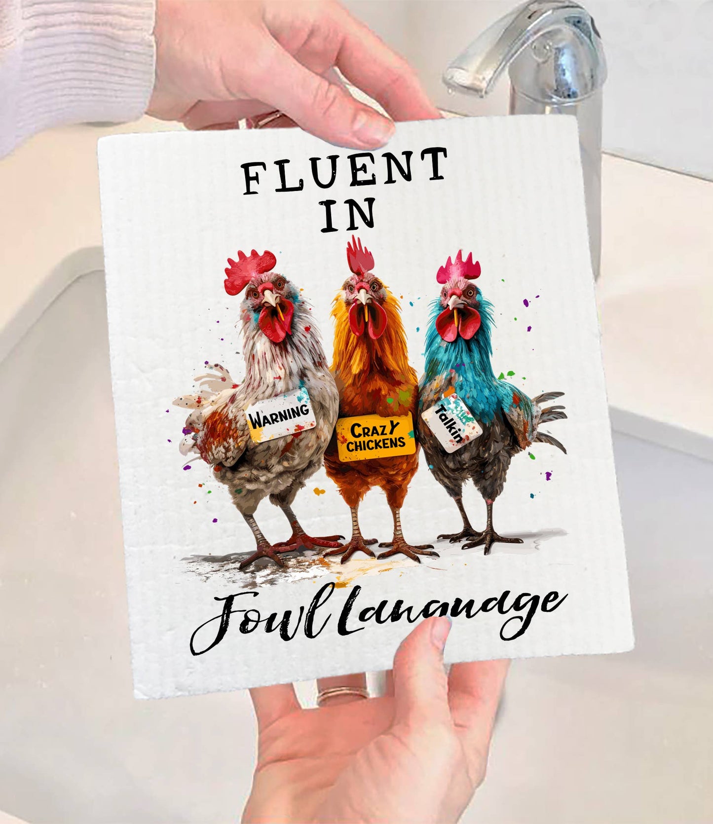Set of 2 -  Fluent in Fowl Language Funny Saying SWEDISH DISH CLOTH