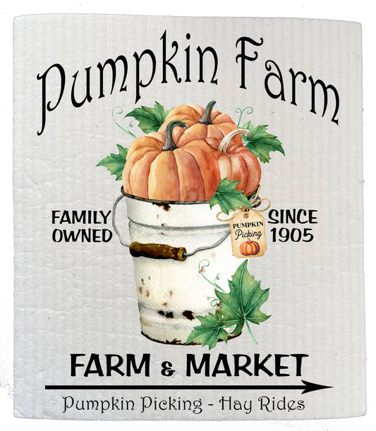 Set of 2 -  Fall Autumn Pumpkin Farm Market SWEDISH DISH CLOTH