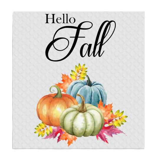 Set of 2 -  Hello Fall Autumn Colorful Pumpkin SWEDISH DISH CLOTH