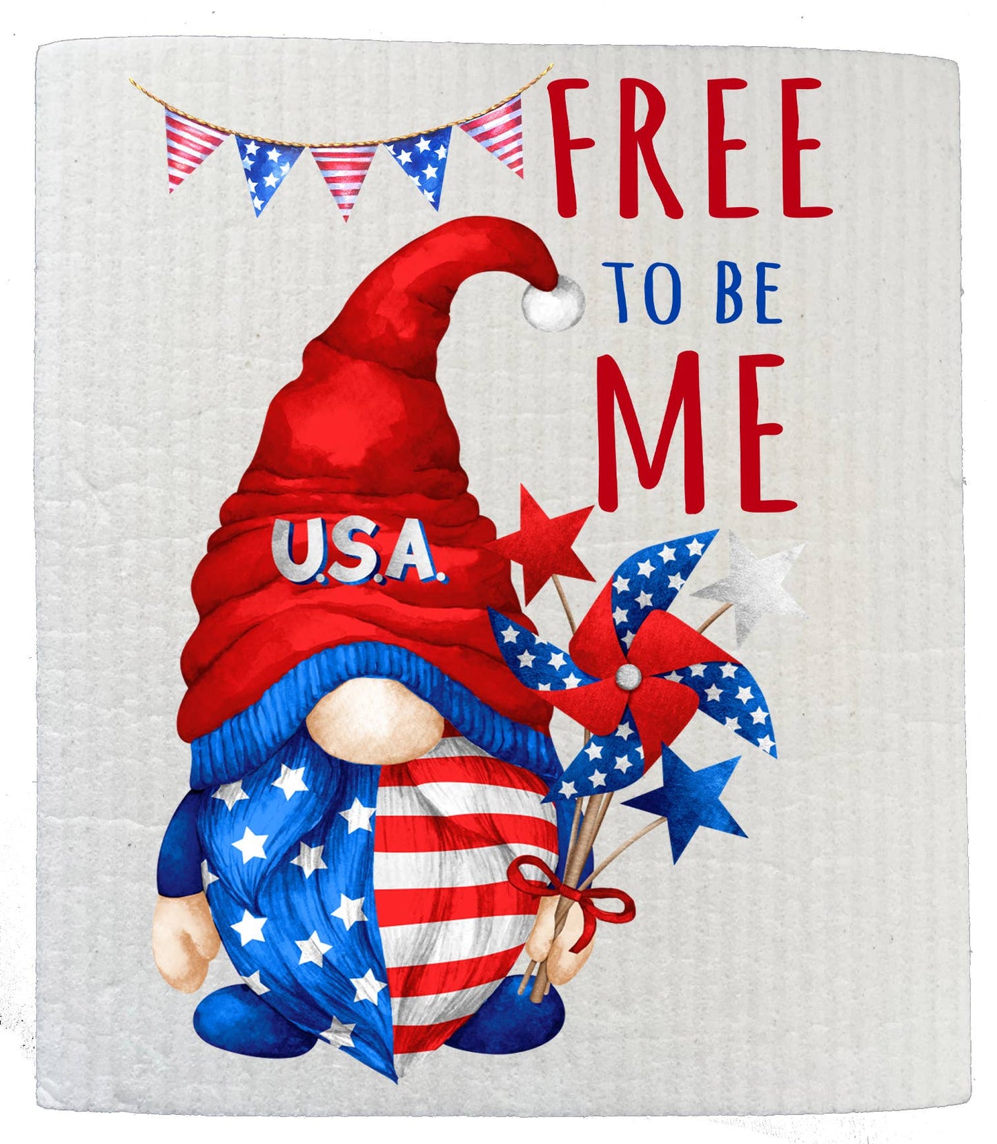 Set of 2 - 4th of July Gnome Free To be Me SWEDISH DISH CLOTH