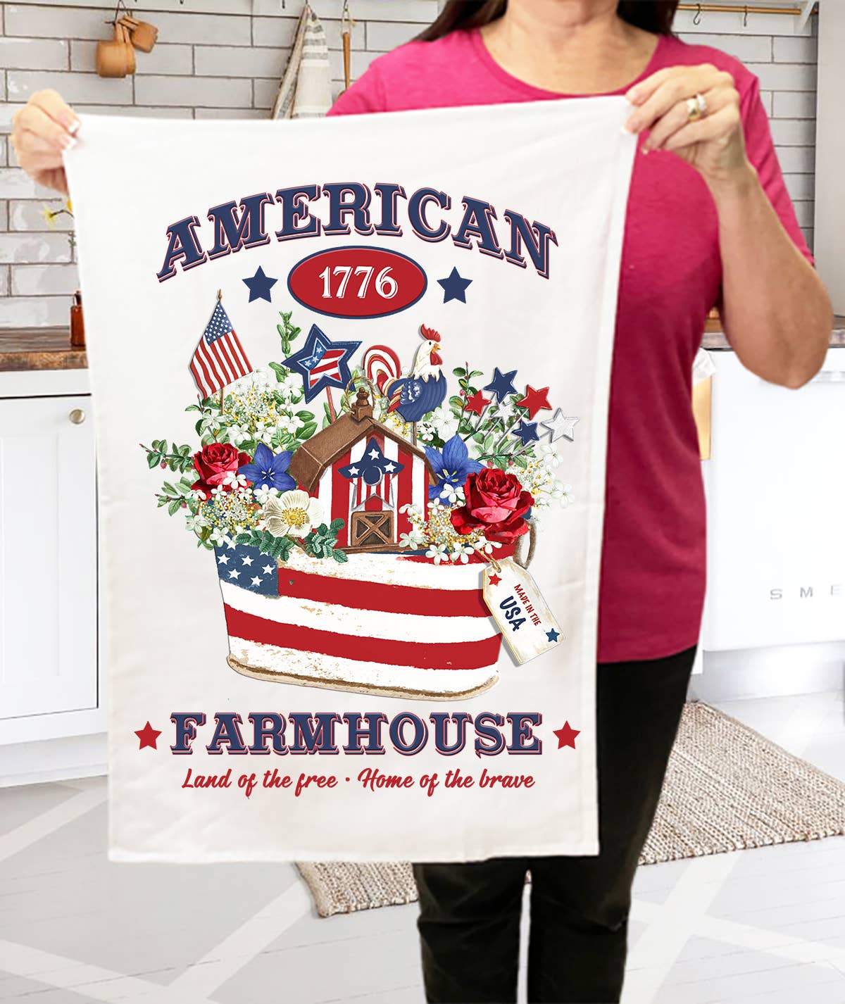 American Patriotic Farmhouse Flowers Terry Cloth Towels