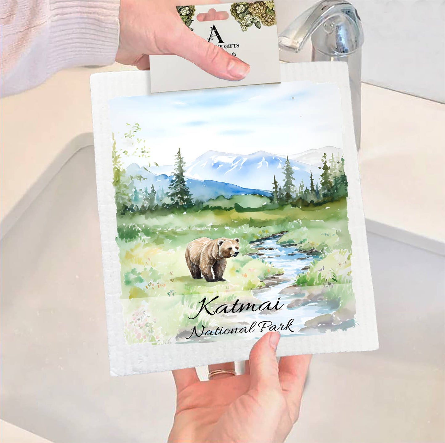 Set of 2 -  Katmai National Park Alaska  SWEDISH DISH CLOTH