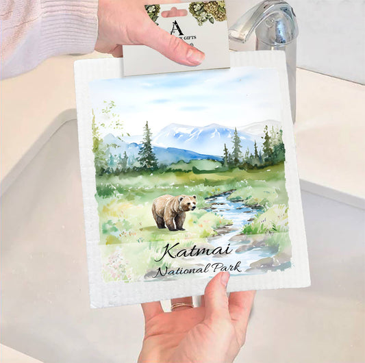 Set of 2 -  Katmai National Park Alaska  SWEDISH DISH CLOTH