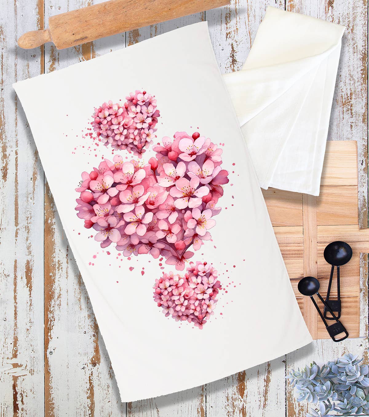 Valentine Pink Blossoms Flower Heart Terry Cloth Towel