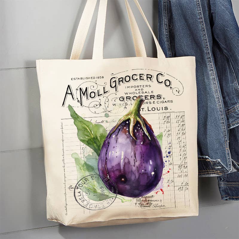 Vintage Farmhouse Eggplant Vegetables 12 oz Canvas Tote Bag