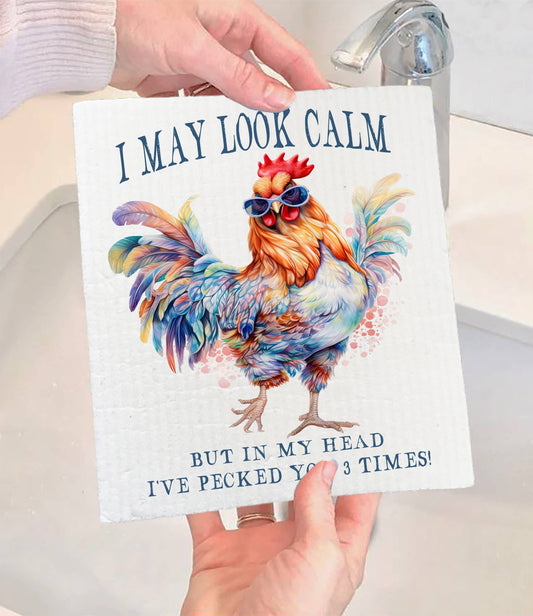 Set of 2 -  May Look Calm Funny Saying SWEDISH DISH CLOTH