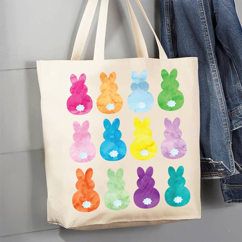 Easter Colorful Bunny Peeps 12 oz Canvas Tote Bag