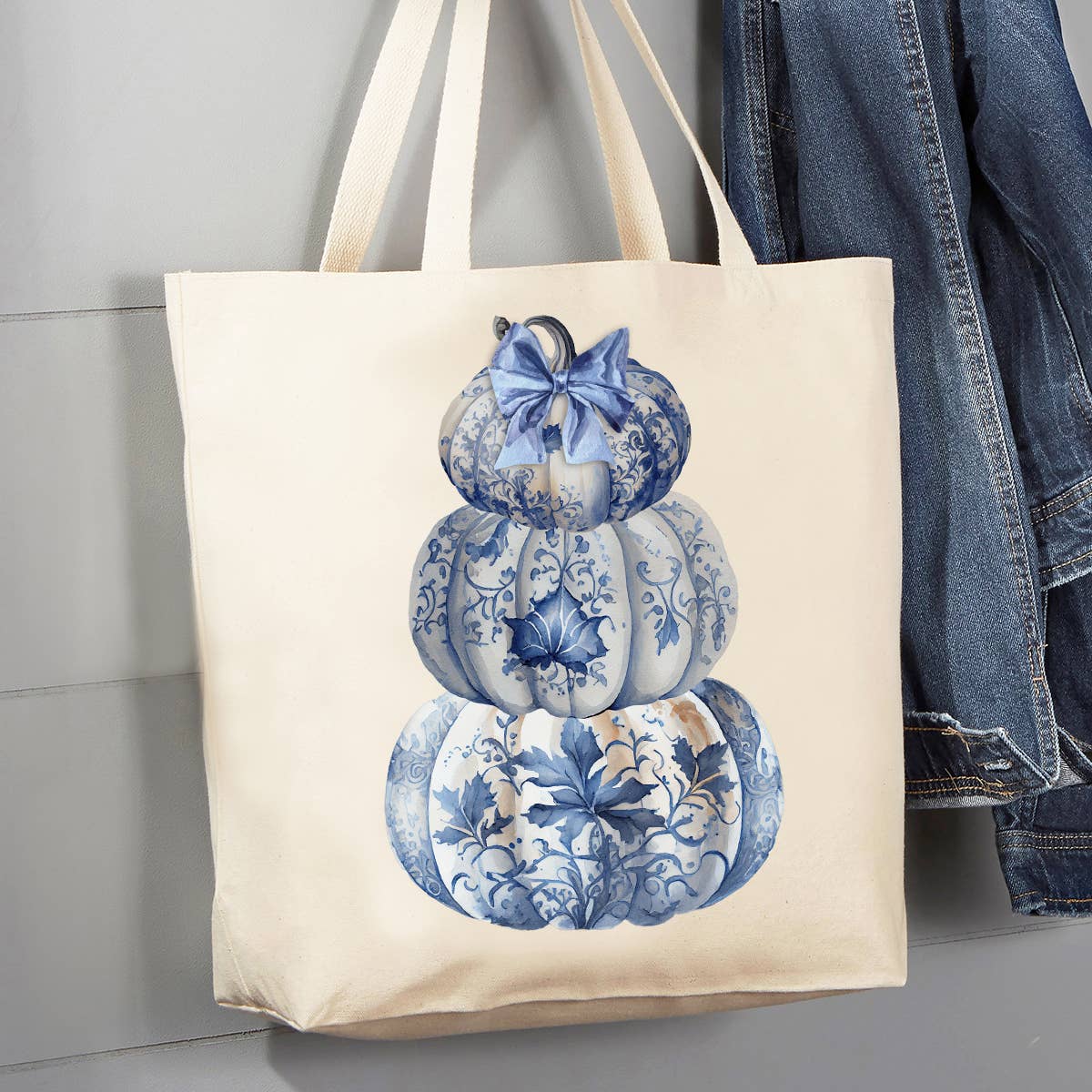 Autumn Stacked Chinoiserie Pumpkins 12 oz Canvas Tote Bag