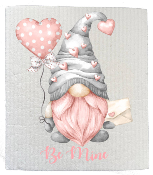 Set of 2 -  Valentine Gnome Be Mine SWEDISH DISH CLOTHS