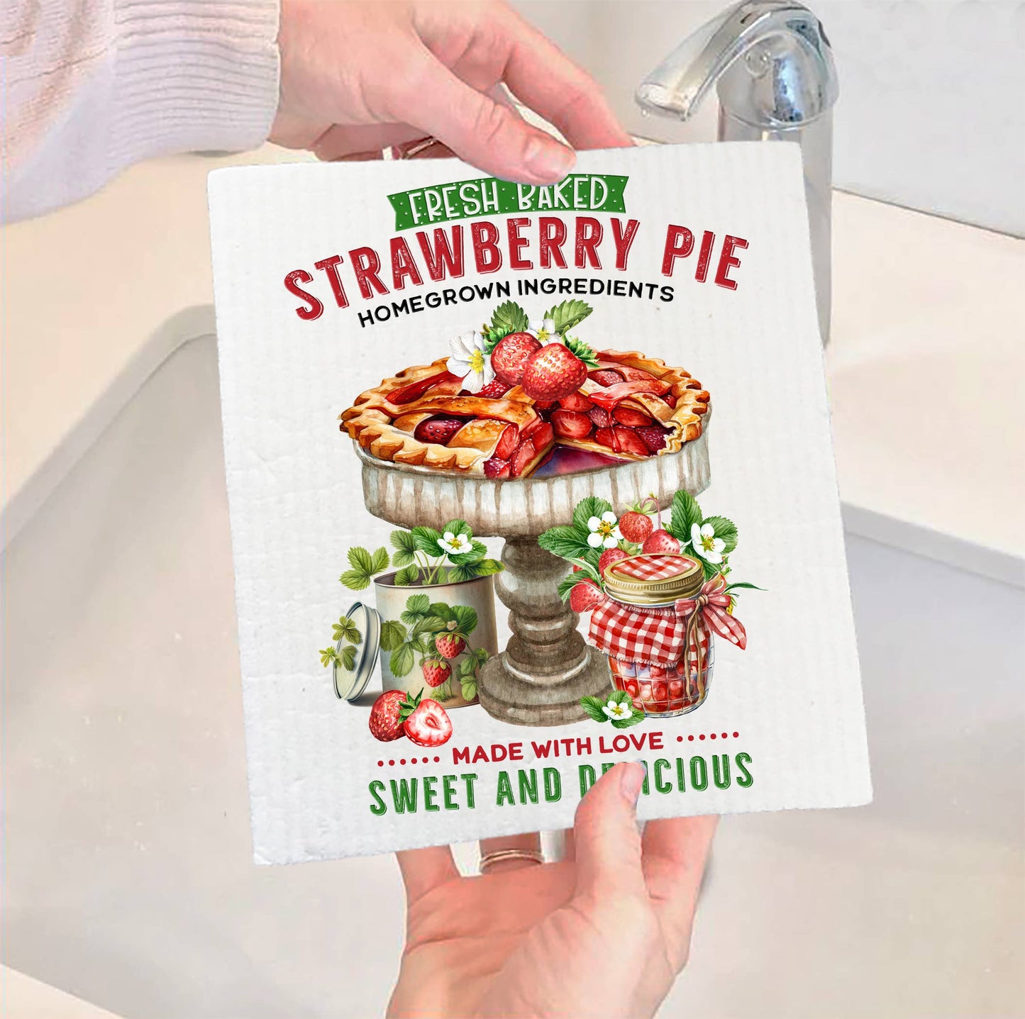Set of 2 - Country Fresh Baked Strawberry Pie Swedish Dish Cloth