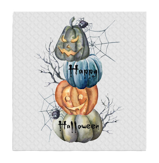 Set of 2 -  Happy Halloween Stacked Pumpkins SWEDISH DISH CLOTHS