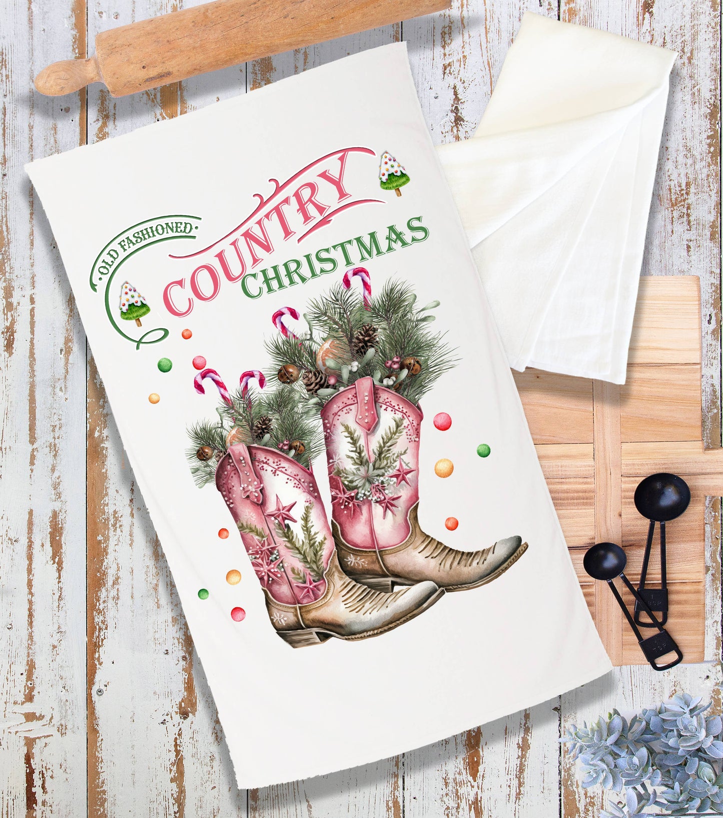 Country Christmas Cowboy Boots Western Terry Cloth Towel