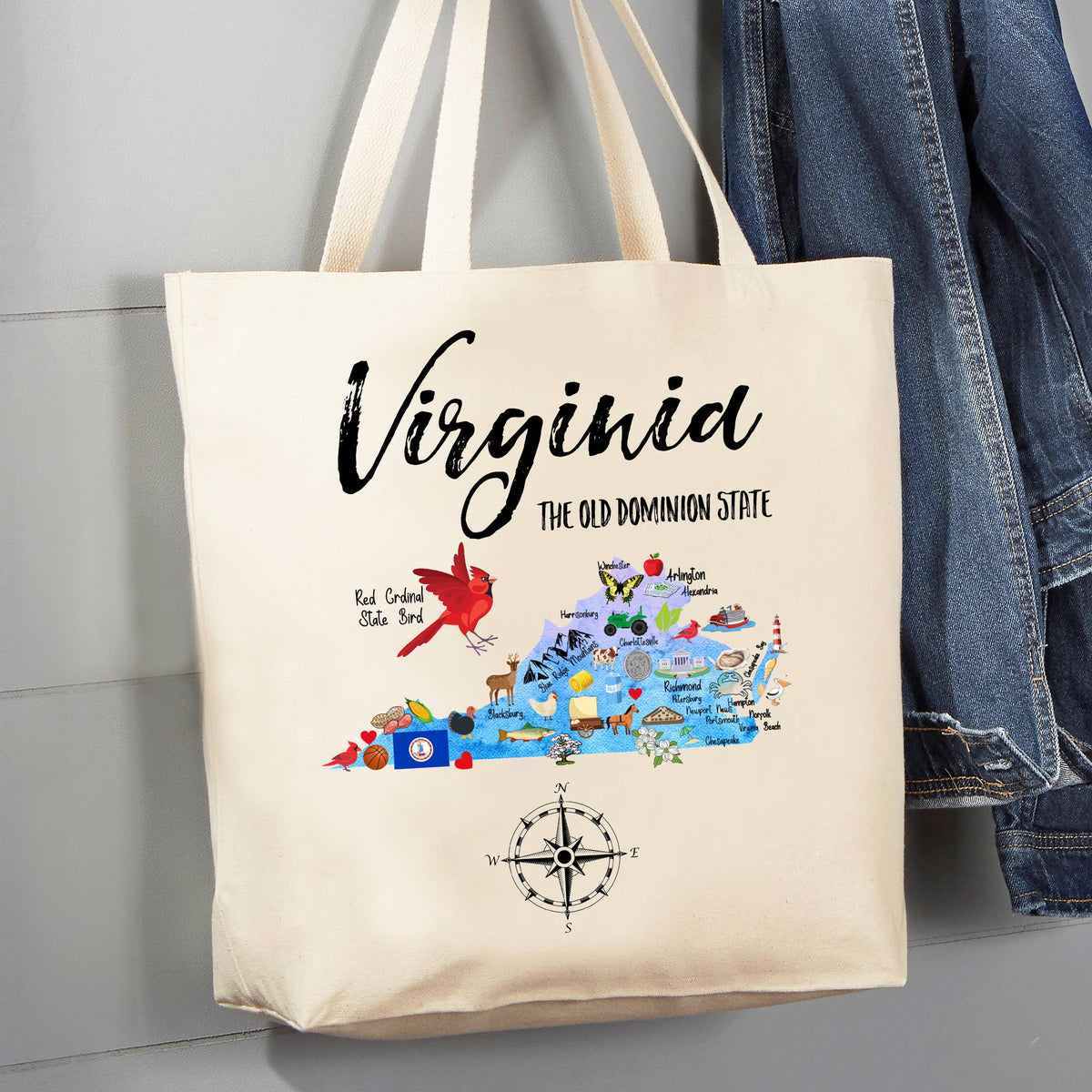 Virginia State Map Souvenir 12 oz Canvas Tote Bag