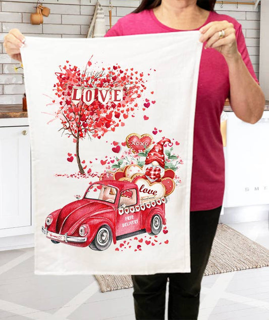 Valentine Gnome Red Truck Hearts Terry Cloth Towels