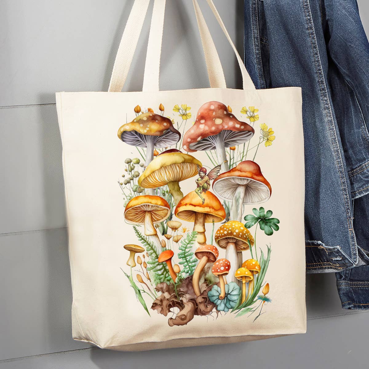 Vintage Mushrooms Botanicals Fairy 12 oz Canvas Tote Bag