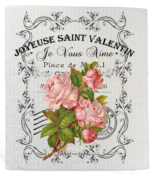 Set of 2 -  French Vintage Valentine Roses SWEDISH DISH CLOTHS
