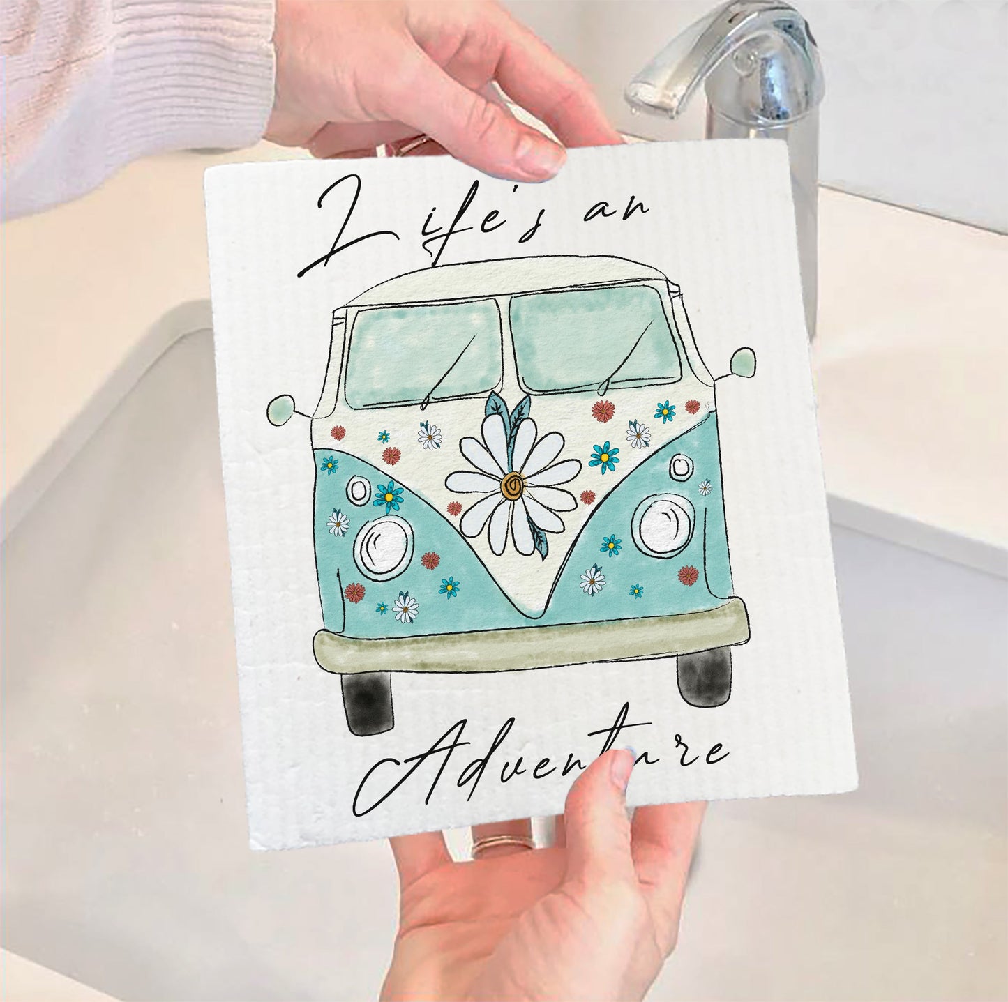 Set of 2 - Life is an Adventure VW Bus Hippie Swedish Dish Cloth