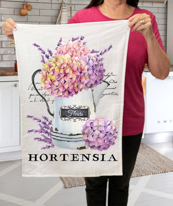 Farmhouse Paris Hydrangea Flowers Kitchen Cotton Terry Towels
