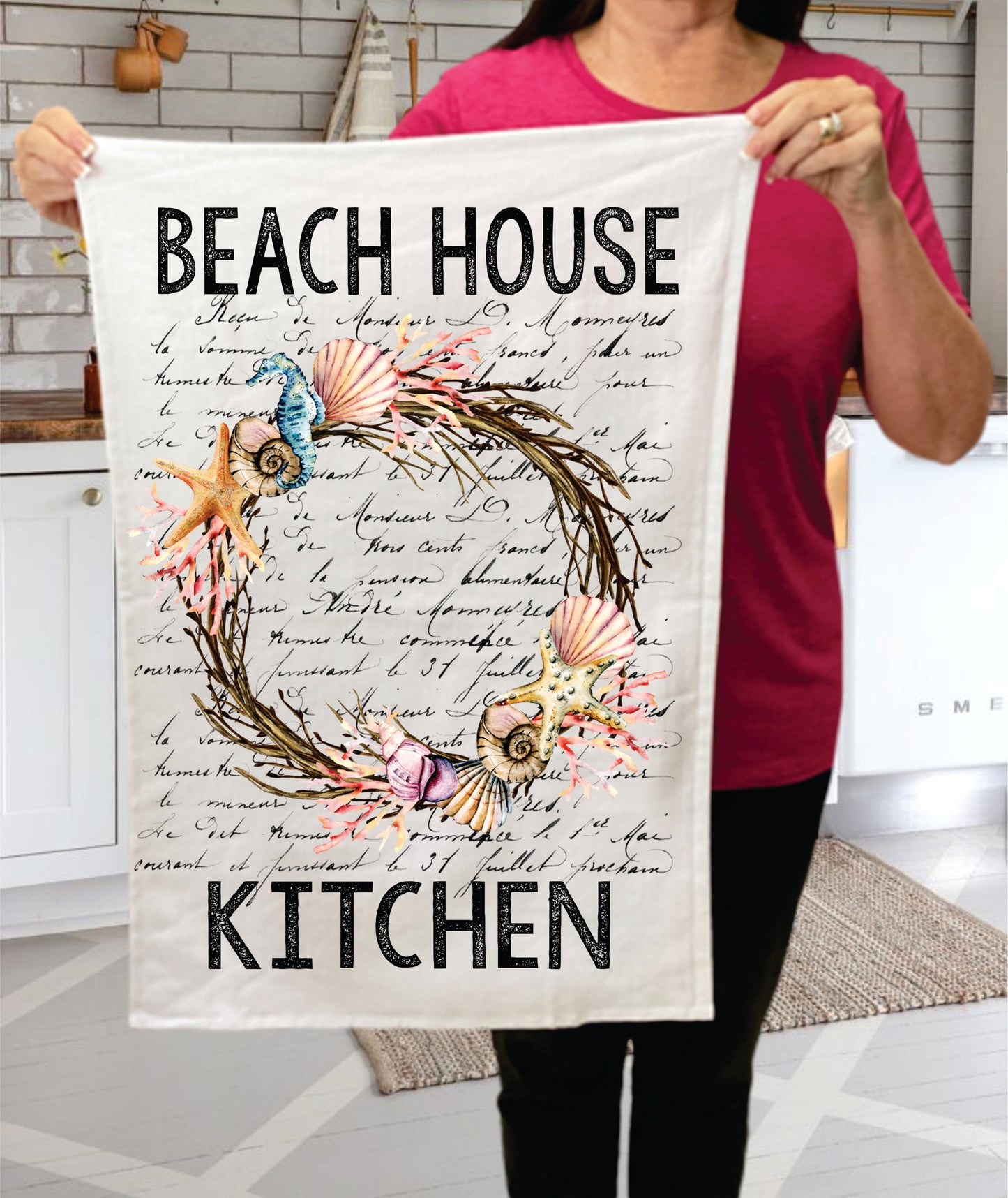 Beach House Kitchen Sea Shells Wreath Ocean Terry Towel