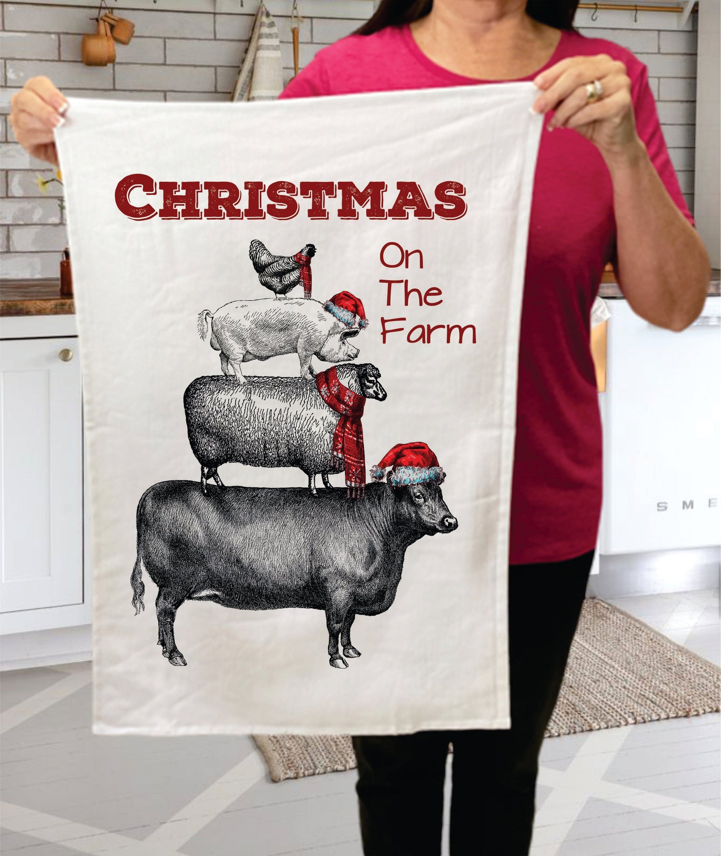 Christmas on the Farm Chicken Pig Sheep Cotton Terry Towels