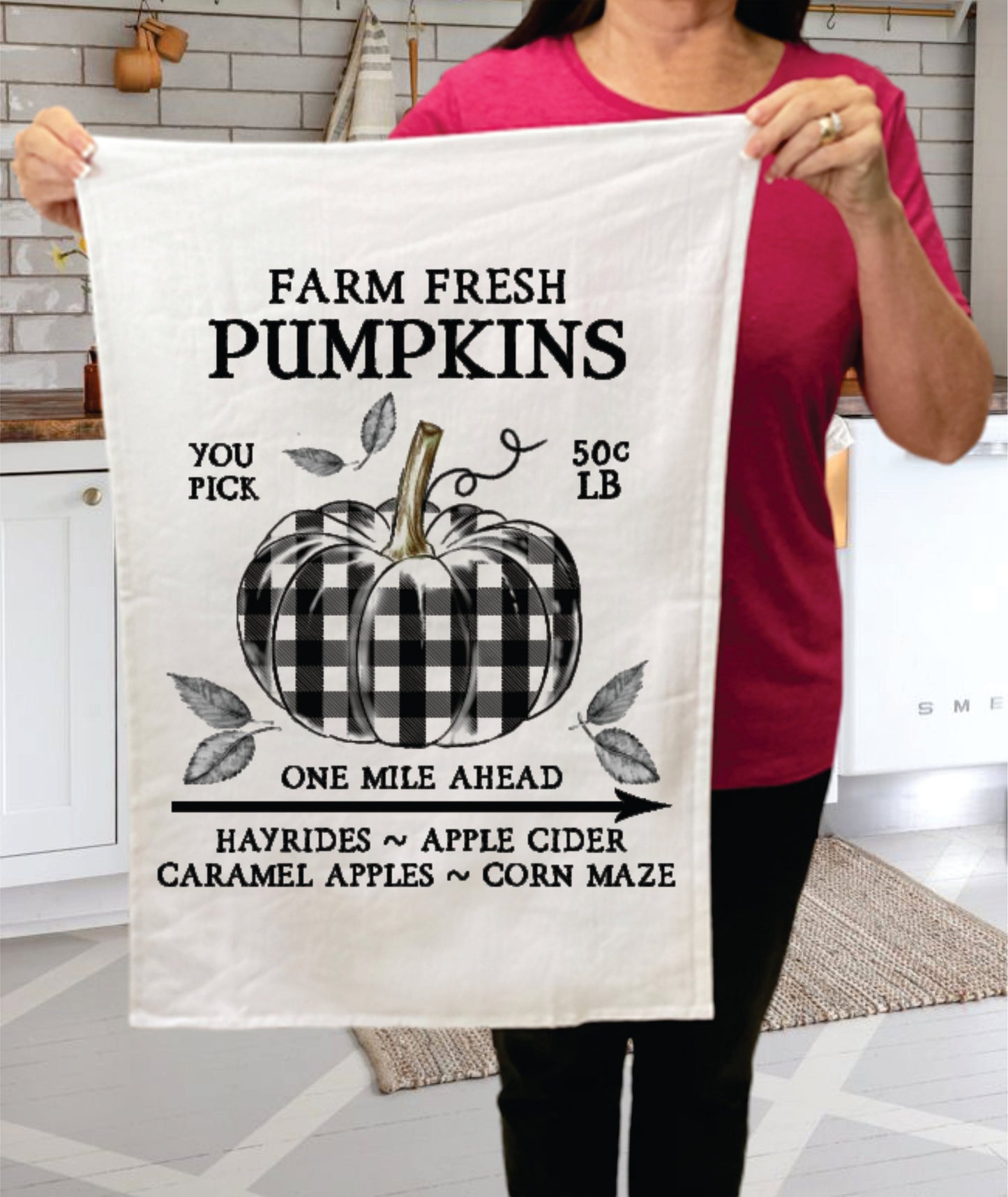 Fall Autumn Farm Plaid Pumpkin Cotton Terry Towels