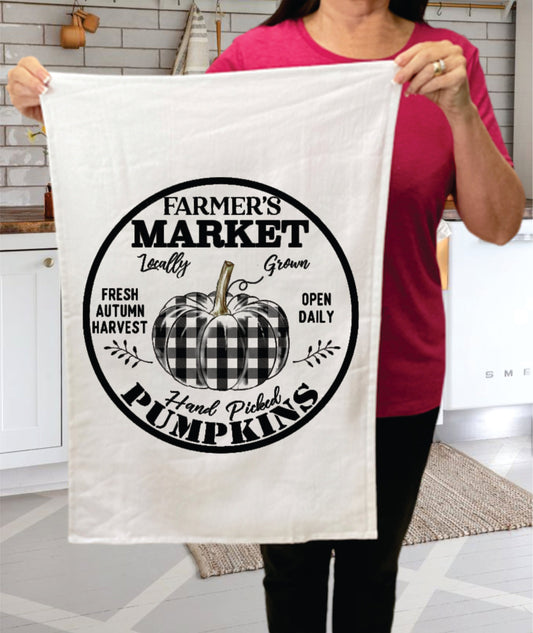 Fall Autumn Farmer Plaid Pumpkin Cotton Terry Towels