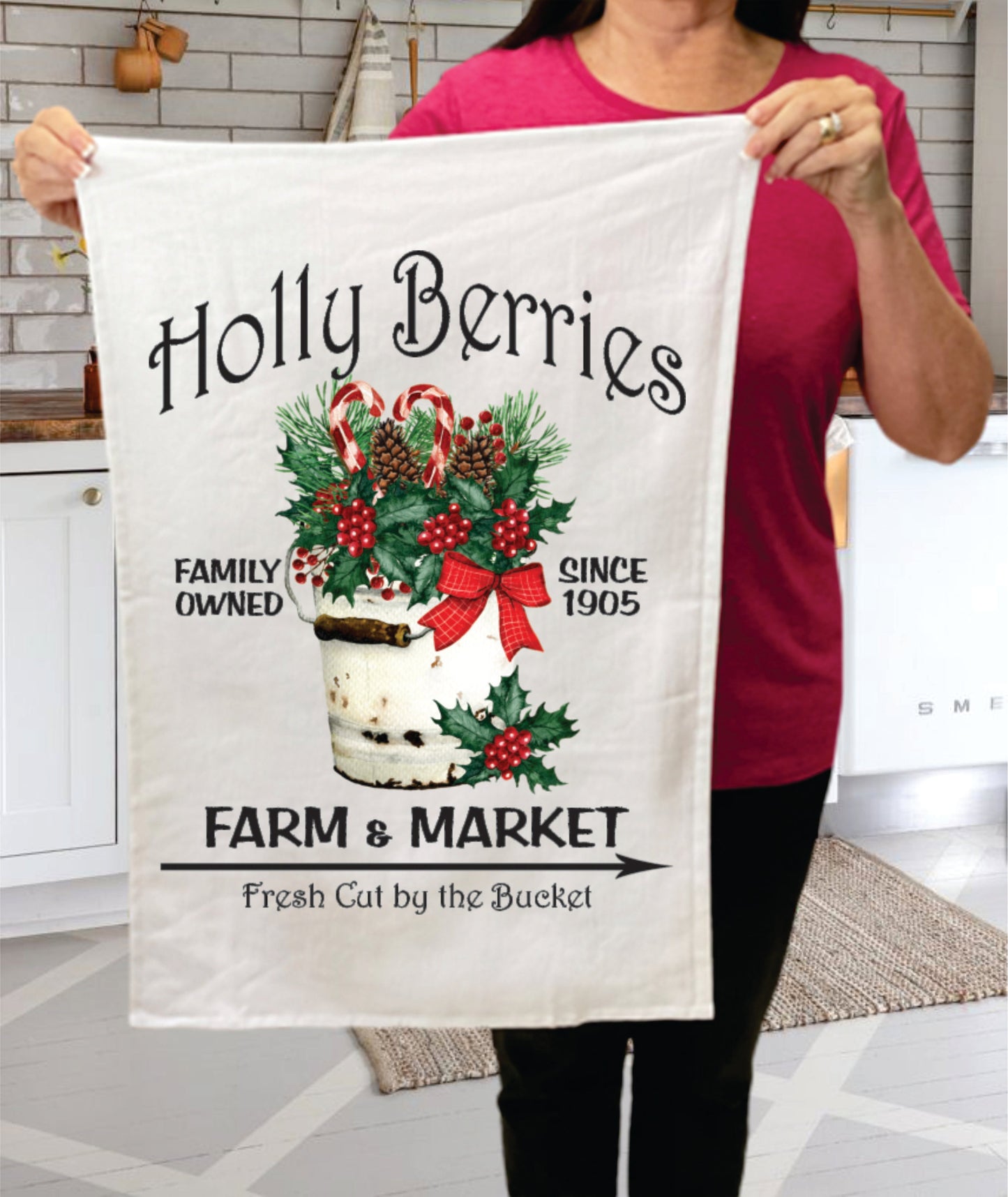 Holly Berries Farm Christmas Cotton Terry Towels