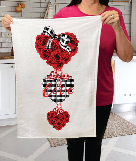 Valentine Heart Red Roses  Cotton Terry Towels