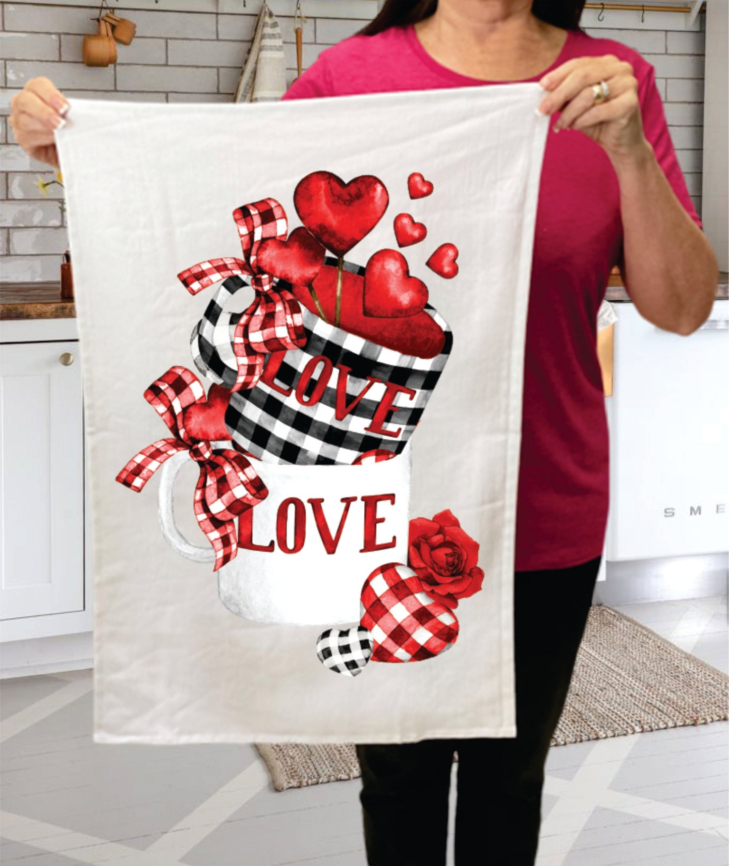 Valentine Love Red Hearts Coffee  Cotton Terry Towel