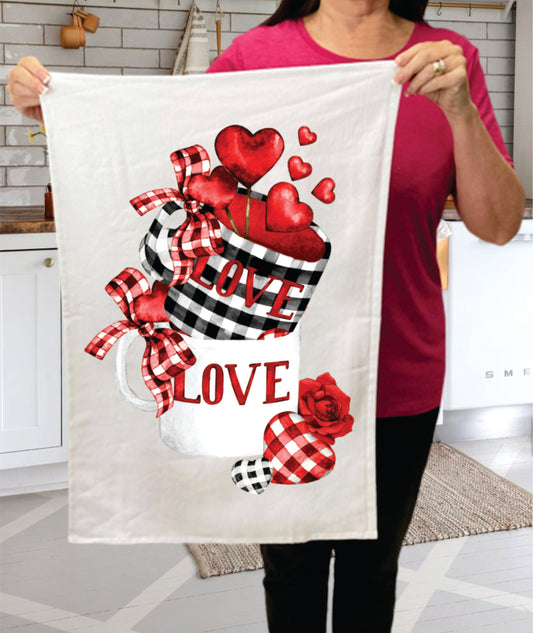 Valentine Love Red Hearts Coffee  Cotton Terry Towel