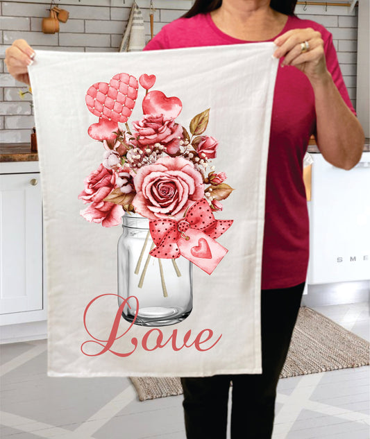Valentine Love Mason Jar Roses  Cotton Terry Towels