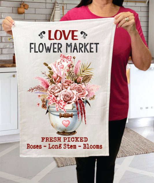 Valentine Love Boho Flower Market Cotton Terry Towels
