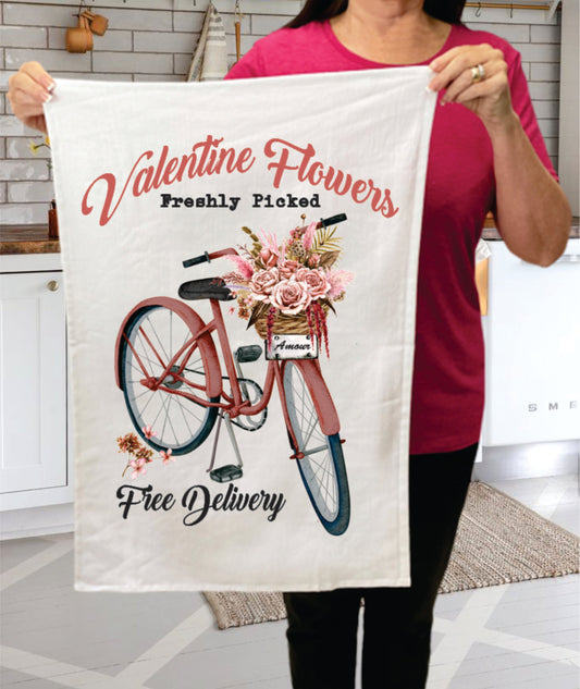 Valentine Flowers Pink Bicycle  Cotton Terry Towels