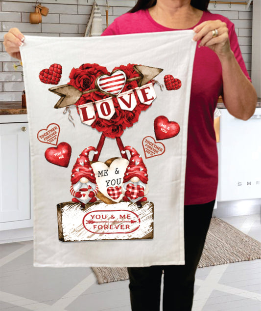 Valentine Gnome Red Roses  Cotton Terry Towels