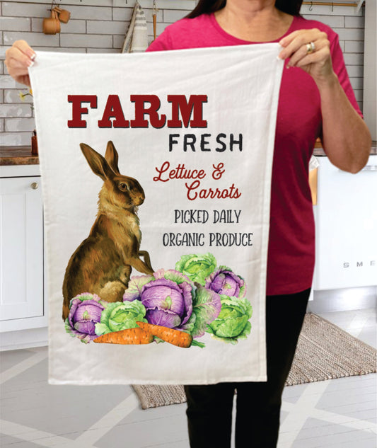 Easter Farm Lettuce Carrot Bunny Cotton  Terry Towel