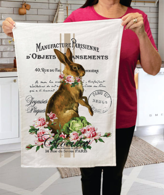 Easter French Easter Bunny Cotton  Terry Towel