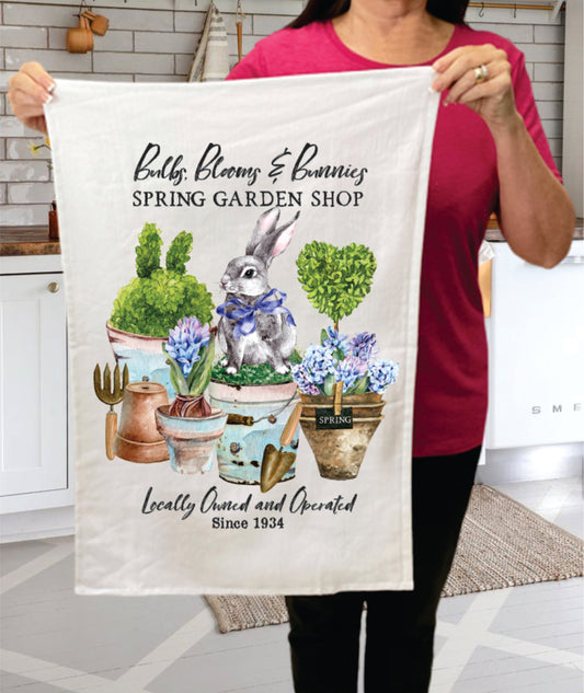Spring Garden Flowers Bunnies  Terry Towel