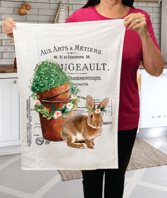 Vintage Easter French Bunny  Terry Towel