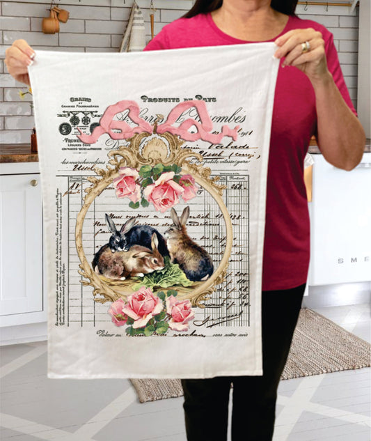 Vintage Easter French Bunny  Terry Towel
