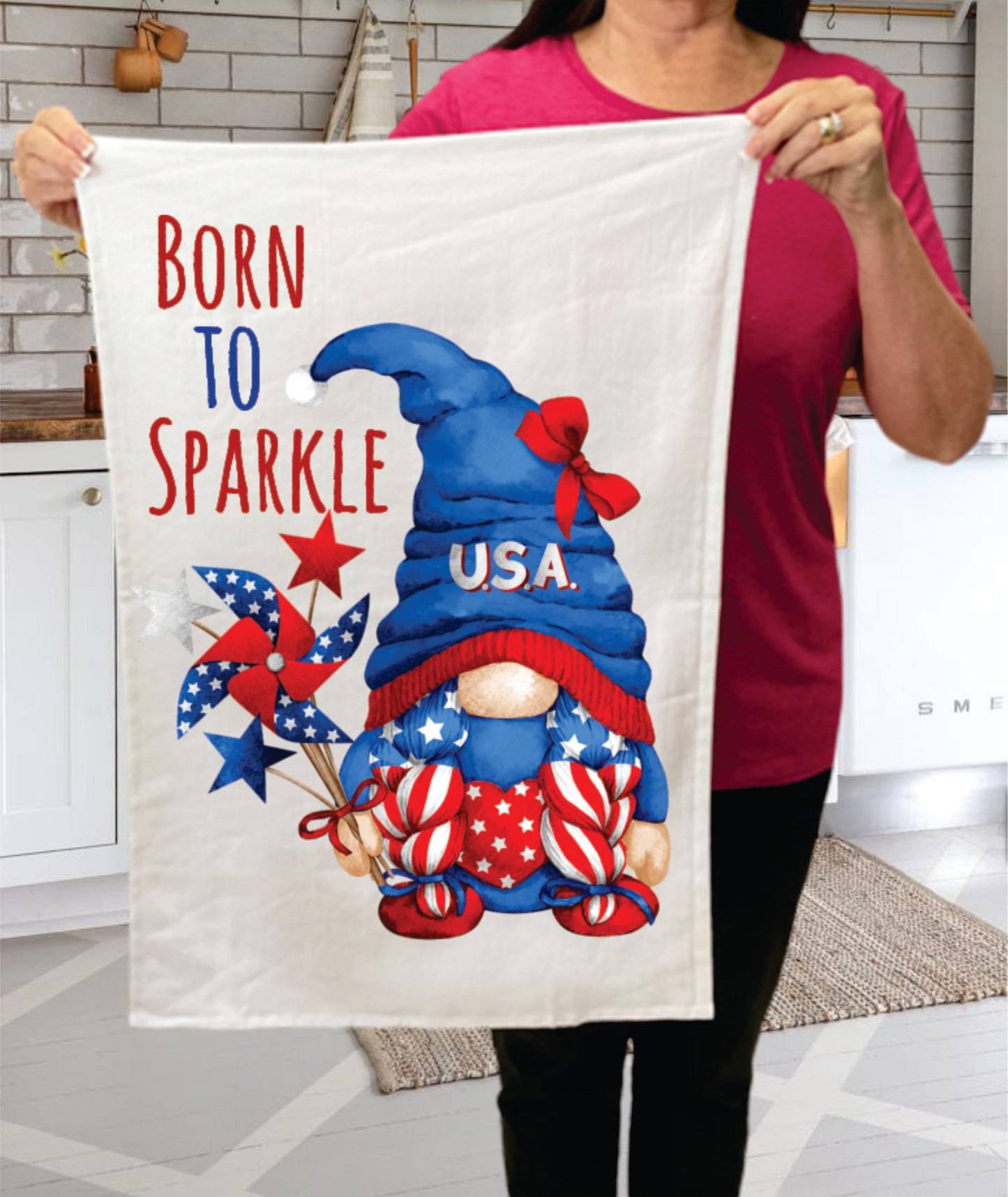 4th of July Gnome Born to Sparkle Terry Towel