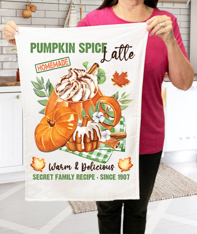 Fall Autumn Pumpkin Spice Latte   Terry Towel