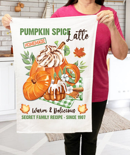 Fall Autumn Pumpkin Spice Latte   Terry Towel