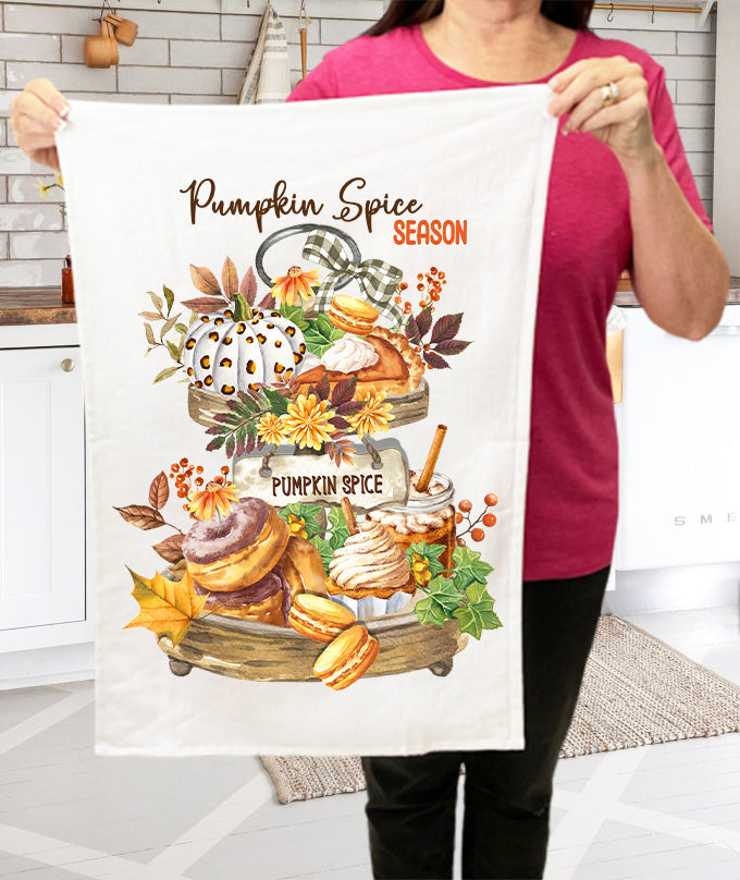 Fall Autumn Pumpkin Spice 2 Tier Tray  Terry Towel