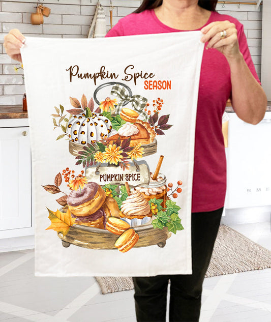 Fall Autumn Pumpkin Spice 2 Tier Tray  Terry Towel