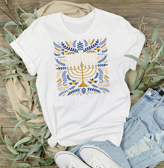 Hanukkah Menorah Flowers T-Shirt