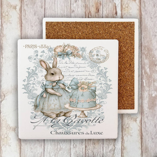 Shabby Chic French Easter Bunny Stone Coaster