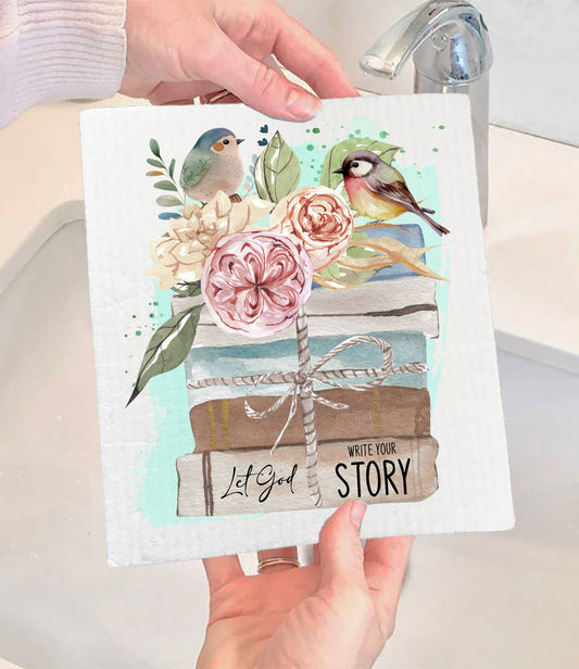 Set of 2 - Spiritual Let God White the Story SWEDISH DISH CLOTH