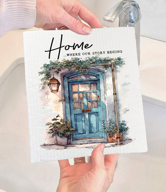 Set of 2 - Blue Door Home Our Story Begins SWEDISH DISH CLOTH