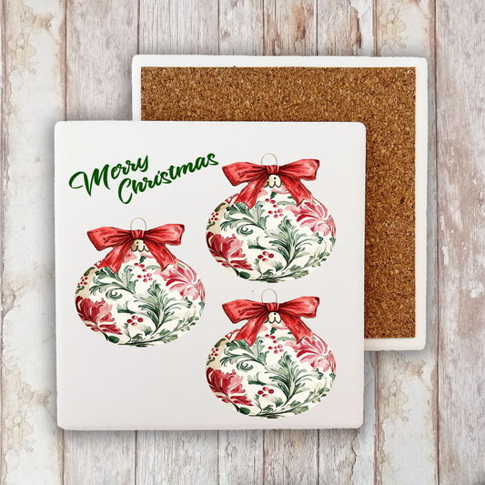 Christmas Water Toile Ornaments Stone Coaster (Set of 2)